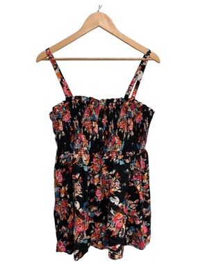 torrid Babydoll Washable Challis Smocked Sleeveless Top Floral Deep Black